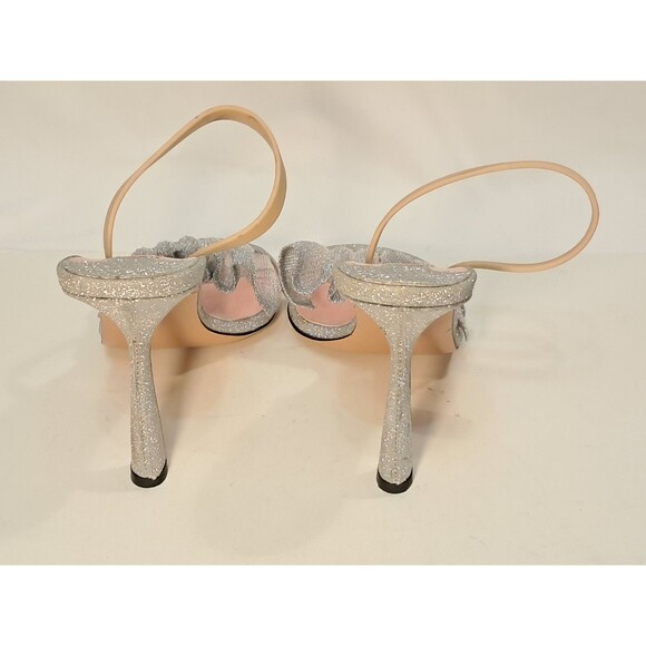 NEW Piferi Silver Izma 100 Glitter Ruffled Slingback Sandal 4" Heels Size 38 - Picture 8 of 12